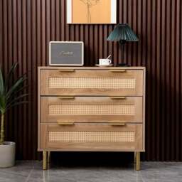 Rackhams MMT Natural Chest with Rattan Fronts, 3 Storage Drawers - Brown - Wood - 40cm(d)76cm(h)71cm(w) - thumbnail 2