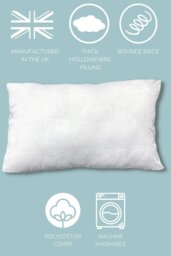Rackhams 2 x Hollowfibre Pillow Pair with Polycotton Cover Thick Bounce Back Pillows - White - thumbnail 2
