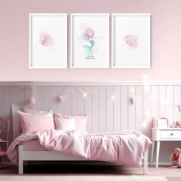 Rackhams Bedroom Mermaid Decorations - Set of 3 wall art prints - A2 16.54 x 23.39 in / 42 x 59.4 cm - Satin Photo paper 280 gsm - Oak Frame - thumbnail 3