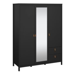 Rackhams Barcelona Wardrobe with 2 doors + 1 mirror door + 2 drawers Matt Black - Black - Malemine - 1