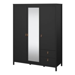 Rackhams Barcelona Wardrobe with 2 doors + 1 mirror door + 2 drawers Matt Black - Black - Malemine - 1 - thumbnail 3