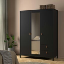 Rackhams Barcelona Wardrobe with 2 doors + 1 mirror door + 2 drawers Matt Black - Black - Malemine - 1 - thumbnail 6