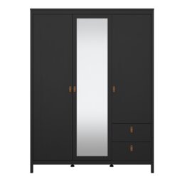 Rackhams Barcelona Wardrobe with 2 doors + 1 mirror door + 2 drawers Matt Black - Black - Malemine - 1 - thumbnail 2