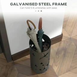 Rackhams Freestanding Umbrella Stand for Hallway, Round Umbrella Basket with 4 Hooks and Drip Tray for Entryway, Dark Grey - thumbnail 4
