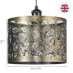 Rackhams Contemporary Antique Brass Metal Pendant Light Shade with Fern Leaf Decoration - thumbnail 6