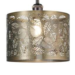 Rackhams Contemporary Antique Brass Metal Pendant Light Shade with Fern Leaf Decoration - thumbnail 4
