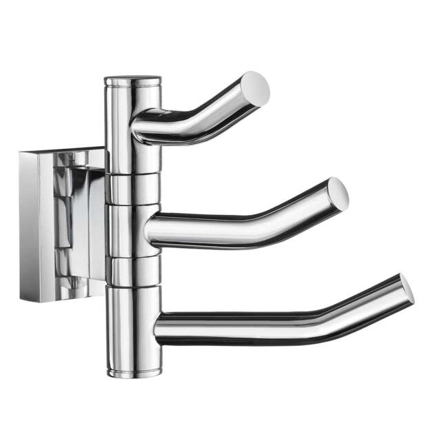 Rackhams Polished Chrome Triple Swing Arm Towel Hooks 90mm x 117mm Wall Mounted Bathroom Storage Robe Hooks Clothes Hanger Coat Peg