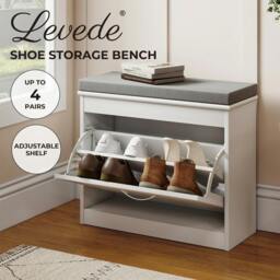Rackhams Slim Shoe Cabinet Bench White Shoe Storage Unit Hallway Rack Organiser - thumbnail 2