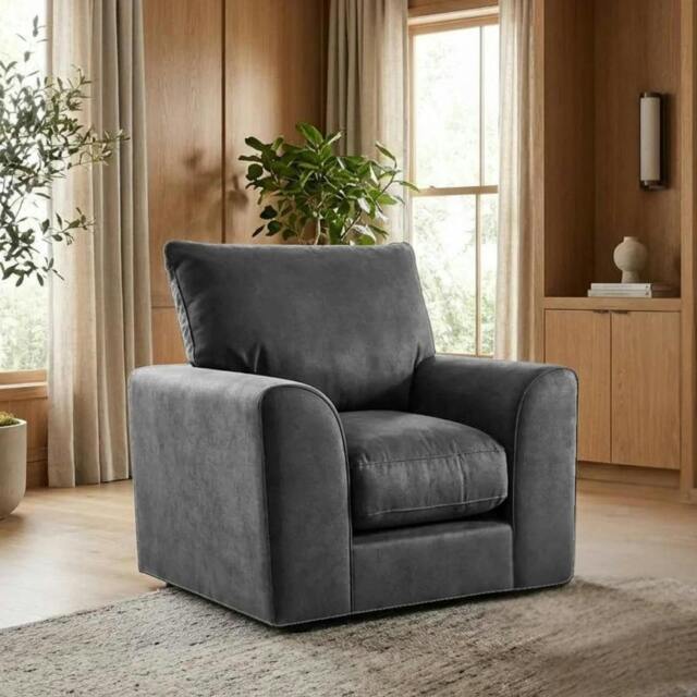 Rackhams Velvia Living Room Furniture Range - Arm Chair - Plush Moon Grey - image 1
