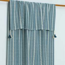 Rackhams Tessa Cotton Tasselled Throw Blanket - Teal with Natural Stripes - thumbnail 5