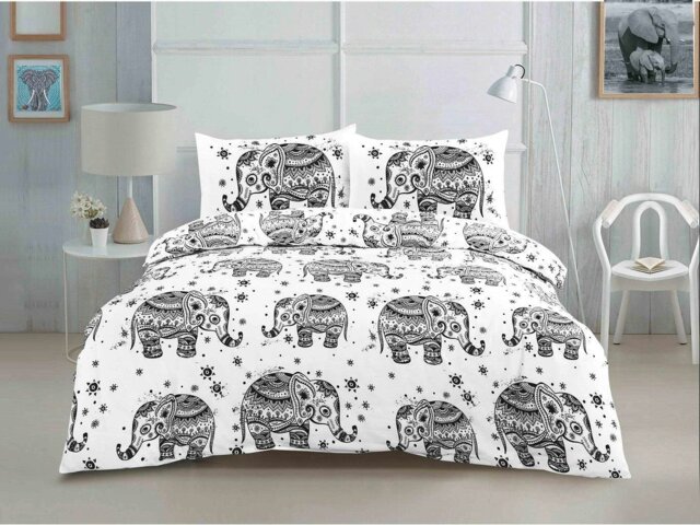 Rackhams Elephant Duvet Cover Set Black/White Bedding - King - Black - image 1