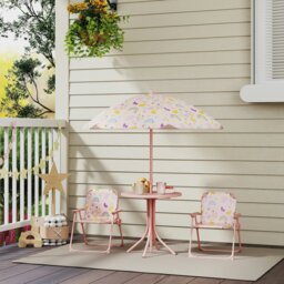 Rackhams Kids Garden Table and Chair Set, Outdoor Patio Set w/ Parasol, Pink - thumbnail 3