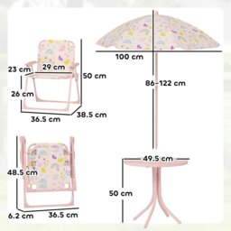 Rackhams Kids Garden Table and Chair Set, Outdoor Patio Set w/ Parasol, Pink - thumbnail 4