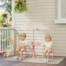 Rackhams Kids Garden Table and Chair Set, Outdoor Patio Set w/ Parasol, Pink - thumbnail 1