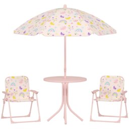 Rackhams Kids Garden Table and Chair Set, Outdoor Patio Set w/ Parasol, Pink - thumbnail 2