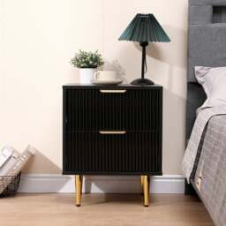 Rackhams Bedside Table, 2 Drawers, White/Black with Gold Legs, 42cm Wide Chest - White - Wood - 40cm(d)55cm(h)42cm(w) - thumbnail 2