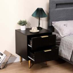 Rackhams Bedside Table, 2 Drawers, White/Black with Gold Legs, 42cm Wide Chest - White - Wood - 40cm(d)55cm(h)42cm(w) - thumbnail 6