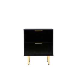 Rackhams Bedside Table, 2 Drawers, White/Black with Gold Legs, 42cm Wide Chest - White - Wood - 40cm(d)55cm(h)42cm(w) - thumbnail 4