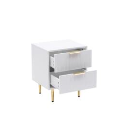Rackhams Bedside Table, 2 Drawers, White/Black with Gold Legs, 42cm Wide Chest - White - Wood - 40cm(d)55cm(h)42cm(w)