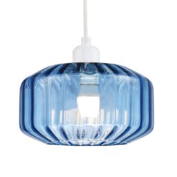 Rackhams Modern Midnight Blue Ribbed Glass Non Electric Pendant Shade with Flat Style