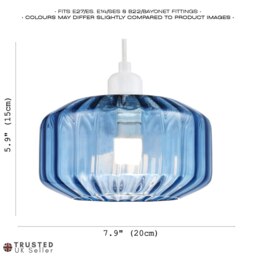 Rackhams Modern Midnight Blue Ribbed Glass Non Electric Pendant Shade with Flat Style - thumbnail 6