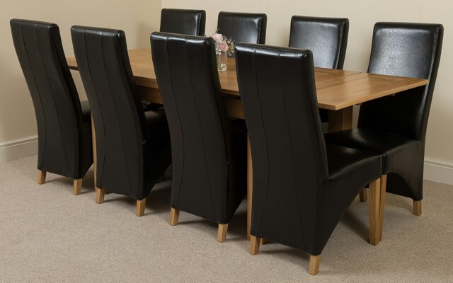 Rackhams Richmond Medium Oak Extendable Dining Table with Lola Leather Chairs - 8 chairs - Black - image 1