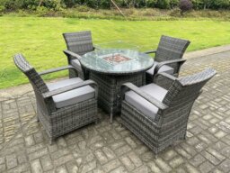 Rackhams Rattan Garden Furniture Gas Fire Pit Round Dining Table Gas Heater And Dining Chairs 4 Seater - thumbnail 2