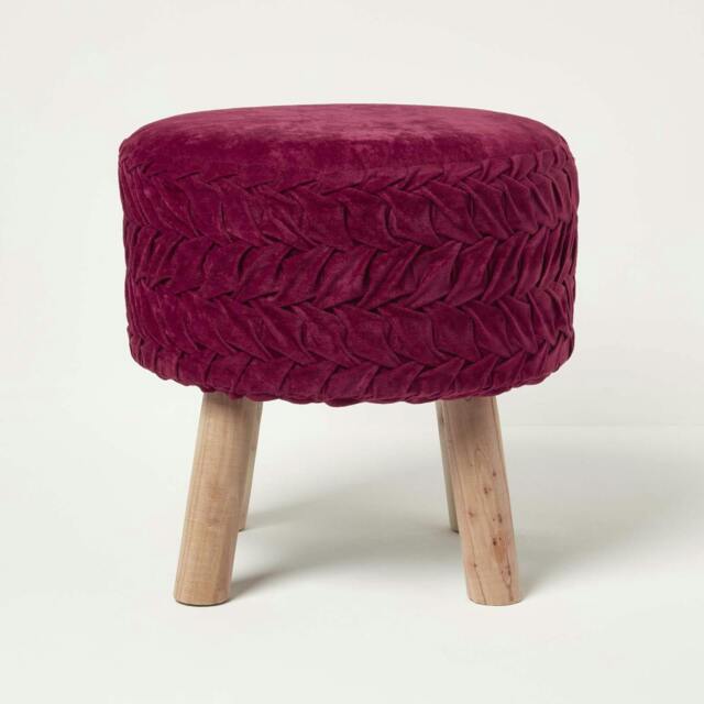 Rackhams Lyla Pleated Velvet Footstool, 40 cm Tall - Dark Pink - image 1