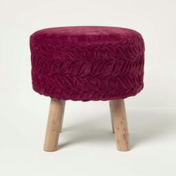 Rackhams Lyla Pleated Velvet Footstool, 40 cm Tall - Dark Pink - thumbnail 1