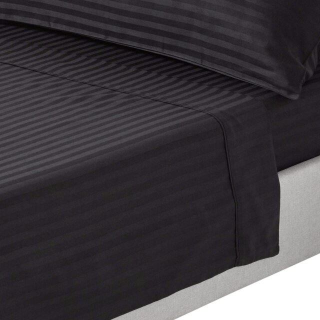 Rackhams Silky 330 TC Egyptian Cotton Satin Stripe Flat Sheet - Black - King - image 1