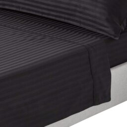 Rackhams Silky 330 TC Egyptian Cotton Satin Stripe Flat Sheet - Black - King - thumbnail 1
