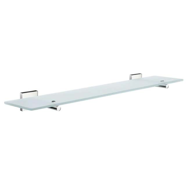 Rackhams Frosted Glass Bathroom Shelf (600mm) with Polished Chrome Wall Brackets