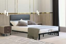 Rackhams Ponza Metal Bed Frame with Faux Leather Headboard - Grey - 5ft