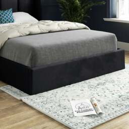 Rackhams Quanta Straight Winged Upholstered Soft Velvet Bed Frame - Black - Black - Small single - thumbnail 3