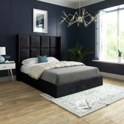 Rackhams Quanta Straight Winged Upholstered Soft Velvet Bed Frame - Black - Black - Small single