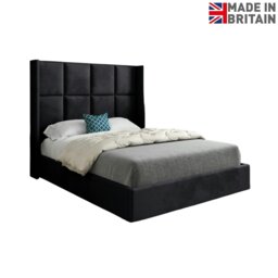 Rackhams Quanta Straight Winged Upholstered Soft Velvet Bed Frame - Black - Black - Small single - thumbnail 6