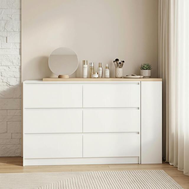 Rackhams Vanity Table with 3-Tier Shelf and 6 Drawers, White - 130 - image 1