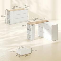 Rackhams Vanity Table with 3-Tier Shelf and 6 Drawers, White - 130 - thumbnail 3