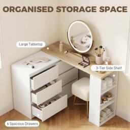 Rackhams Vanity Table with 3-Tier Shelf and 6 Drawers, White - 130 - thumbnail 5