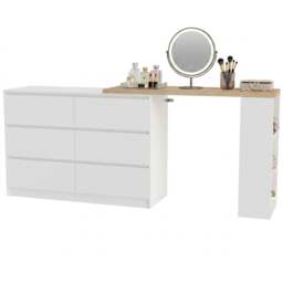 Rackhams Vanity Table with 3-Tier Shelf and 6 Drawers, White - 130 - thumbnail 2