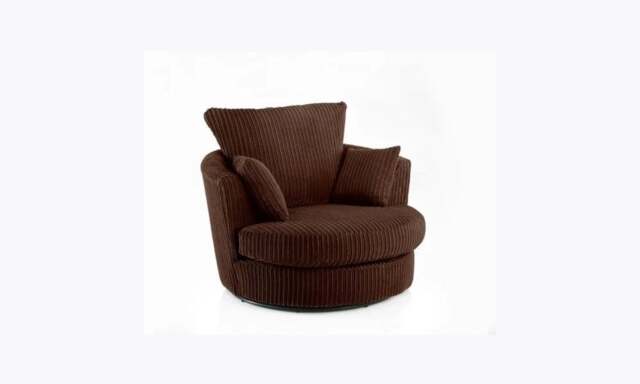 Rackhams Dylan Jumbo Cord Fabric Swivel Chair Armchair in Chocolate - Chocolate