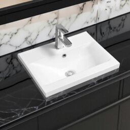 Rackhams 5004 Ceramic 51cm Mid-Edge Inset Basin with Dipped Bowl - White - Ceramic - 51cm