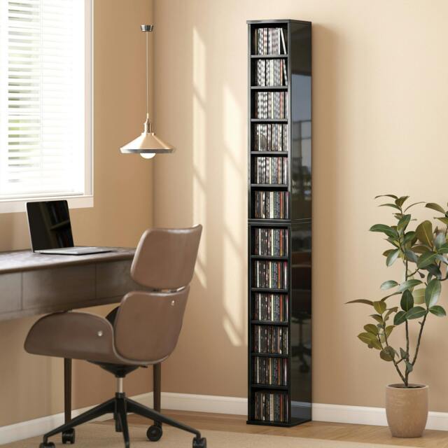 Rackhams Set of 2 CD Storage Units DVD Shelf with Adjustable Shelves - High Gloss Black - 2 - image 1