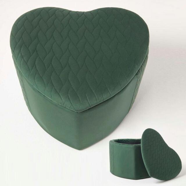 Rackhams Arundel Heart-Shaped Velvet Footstool with Storage - Emerald Green - image 1
