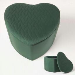 Rackhams Arundel Heart-Shaped Velvet Footstool with Storage - Emerald Green - thumbnail 1