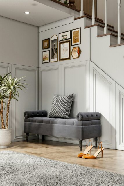 Rackhams Tufted Flip Top Storage Bench with Side Arms Grey - Grey - image 1