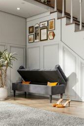 Rackhams Tufted Flip Top Storage Bench with Side Arms Grey - Grey - thumbnail 2