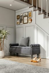 Rackhams Tufted Flip Top Storage Bench with Side Arms Grey - Grey - thumbnail 1