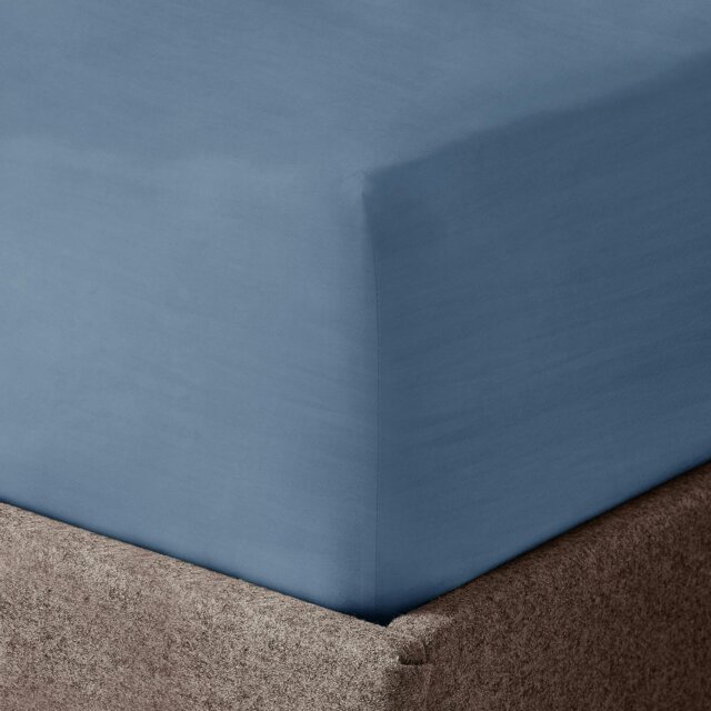 Rackhams Washed Linen Look Fitted Sheet - Blue - Single - image 1