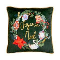 Rackhams Deck The Halls Christmas Cushion Cover - Pine Green - One Size - Pine Green - 100% Polyester